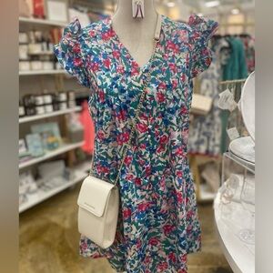 Colorful Floral Ruffle Sleeve Dress